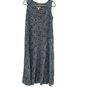 Coldwater Creek Blue Patterned Sleeveless Maxi Dress XS Flowy Beachy Caftan